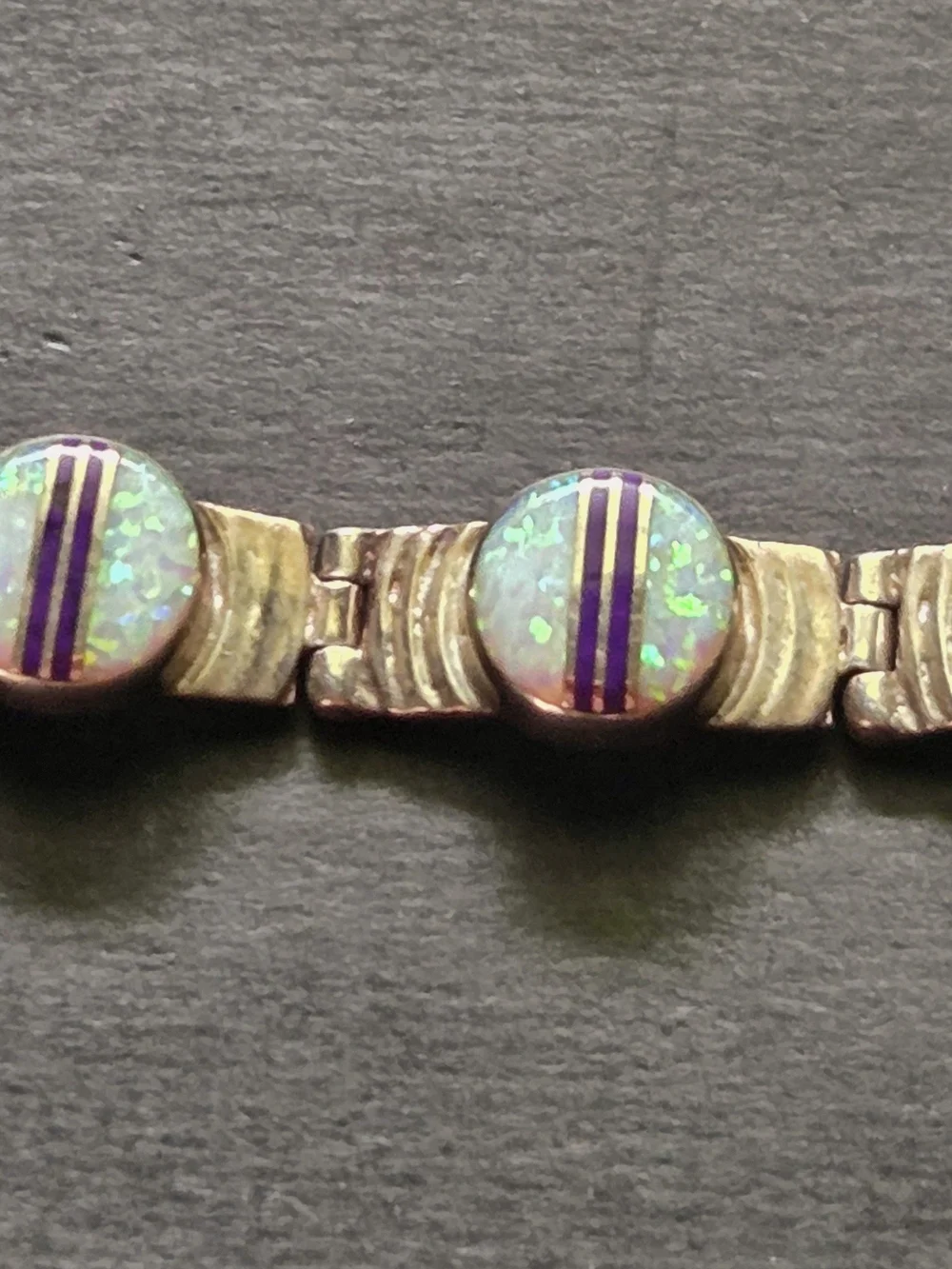 Vintage Sterling Silver Southwestern Fire Opal Inlay Link Bracelet QF 925 - Picture 6 of 9